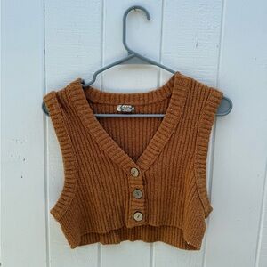 Orange Ribbed Knit Button-Up Vest